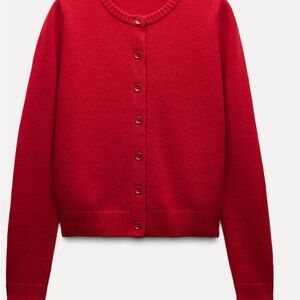 Zara Vibrant Red Cardigan 100% wool